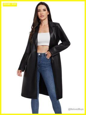 Faux Leather Moto Biker Jacket Lightweight Vegan Pleather Trench Coat Plus Size